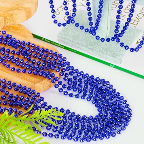 24PCS Christmas Bead Necklace, Blue Bead Necklaces Stuff, 33" Mardi Gras Beads Necklace Costume, Festival Parade Throw Accessories for Wedding Birthday Gender Reveal Party Events Supplies Decorations — view 3