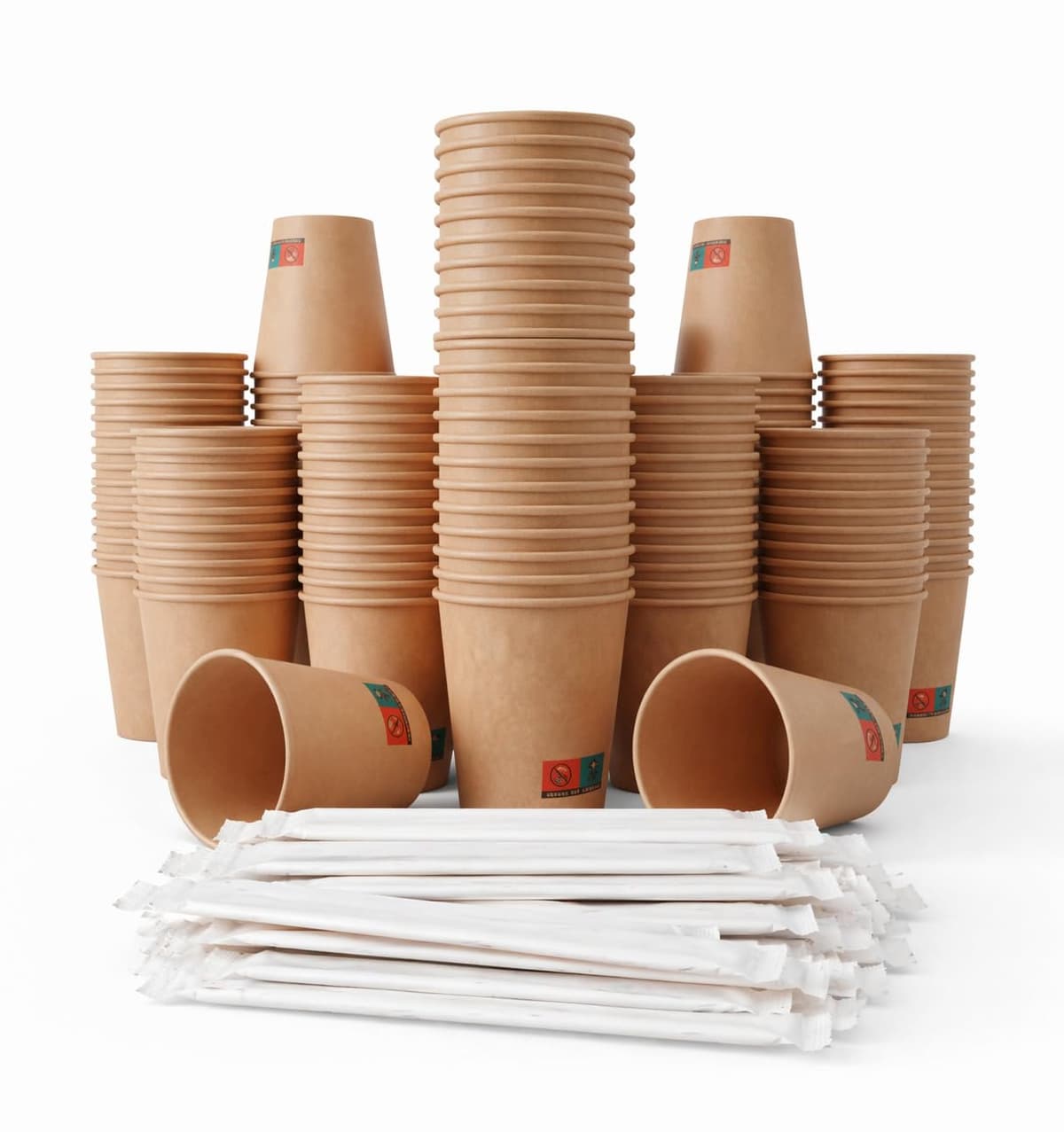 Vasos Cafe de 120 ml – 100 Unidades y 100 Paletinas Cafe Desechables de Madera con Funda, Vasos Desechables para Espresso, Degustaciones y Oficina – Vasos Carton Kraft – Pack Completo