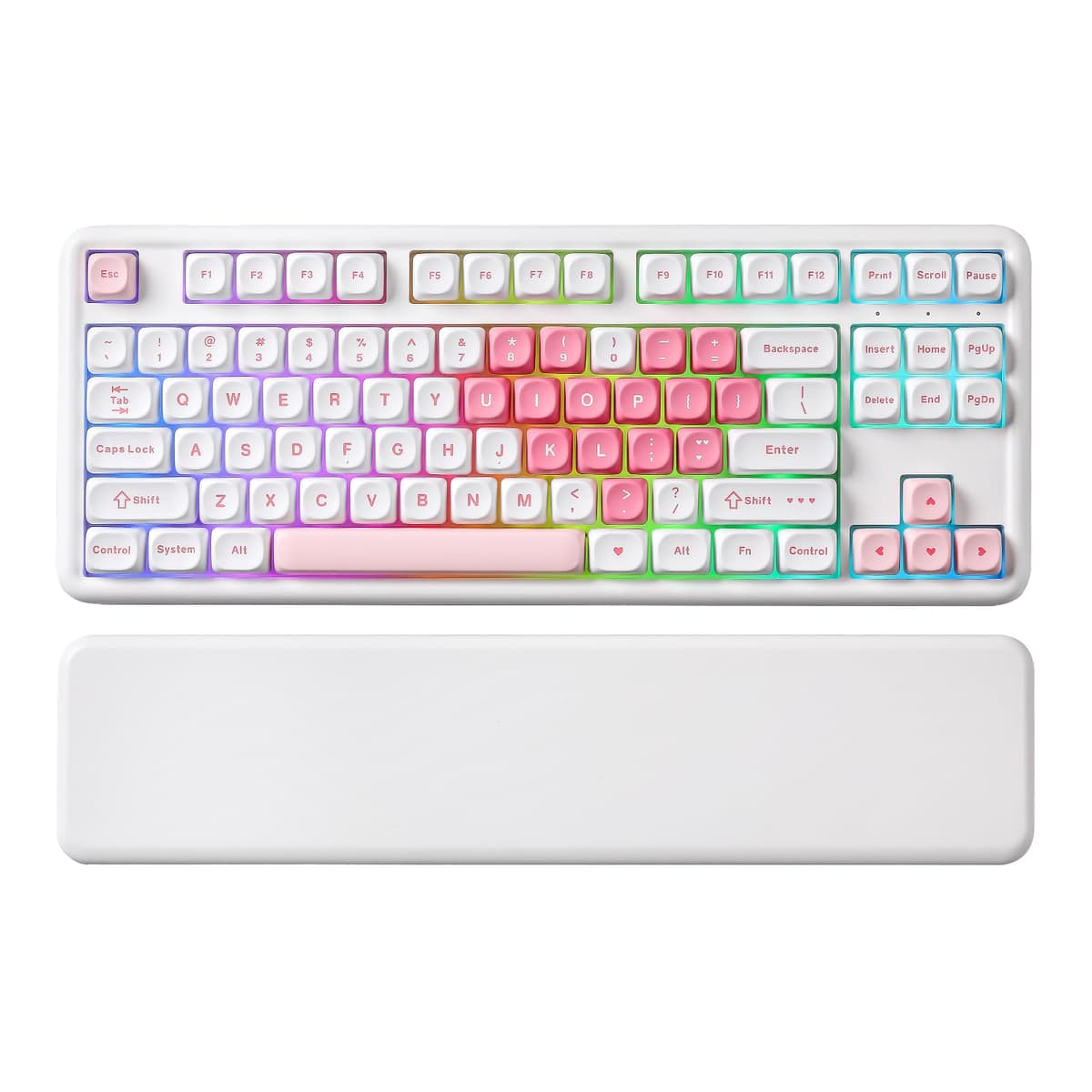 YUNZII B87 Wireless Mechanical Keyboard,QMK/VIA Software Custom Gaming,Gasket RGB Keyboard with Cute MOA Keycaps,Wrist Rest,BT5.0/2.4G/USB-C NKRO for Win/Mac (white heart, milk v2 linear)