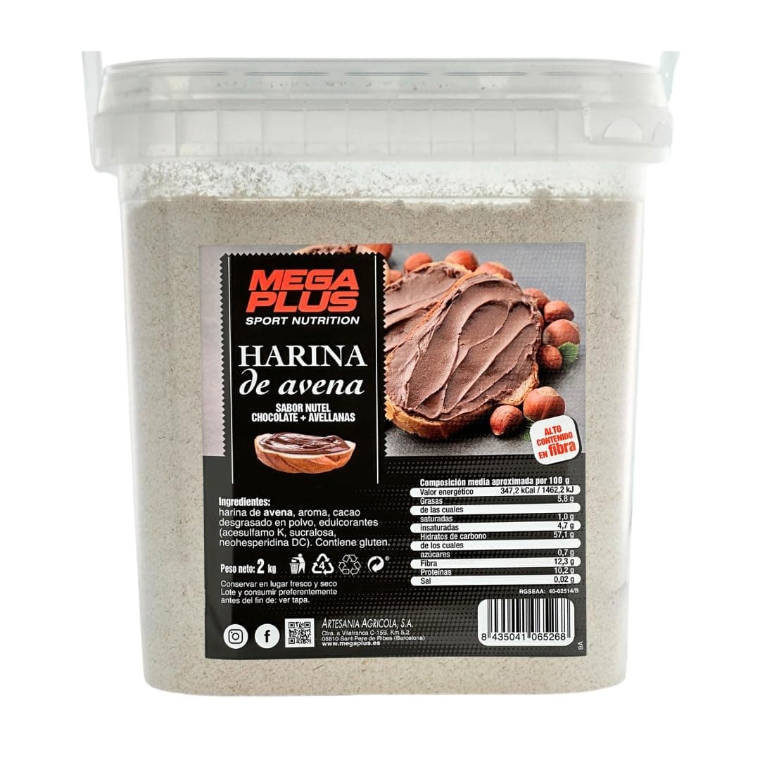 Harina De Avena Sabores - Mega Plus - Harina De Avena Integral - Para Batido Proteinas O Cereales Avena - Avena En Polvo 8 Sabores - Carbohidratos Y Vitaminas - Sin Azucar - Nutella 2kg