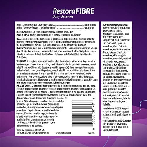 RestoraLAX RestoraFIBRE Daily Prebiotic Fibre Gummies - Supplements For Men And Women, Naturally Sourced Inulin, Promotes Regularity And supports Healthy Digestive system, Gentle Constipation Relief For Adults, 90 Count
