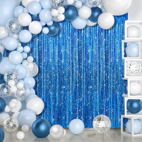 Crosize 2 Pack 3.3 x 9.9 ft Laser Royal Blue Foil Fringe Curtains Party Decorations,Tinsel Curtain Backdrop for Parties, Door Streamers, Glitter Streamer Backdrop for Birthday Decoration — view 2