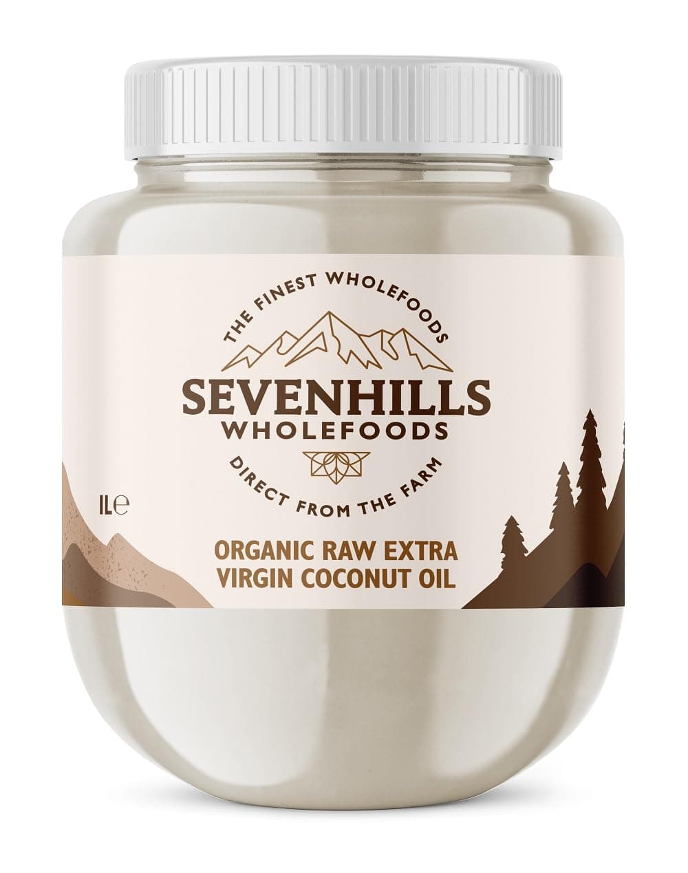 Sevenhills Wholefoods Aceite De Coco Virgen Extra Orgánico, Crudo, Prensado En Frío, Contenedor De Plástico 1L, para usos culinarios, de salud y belleza