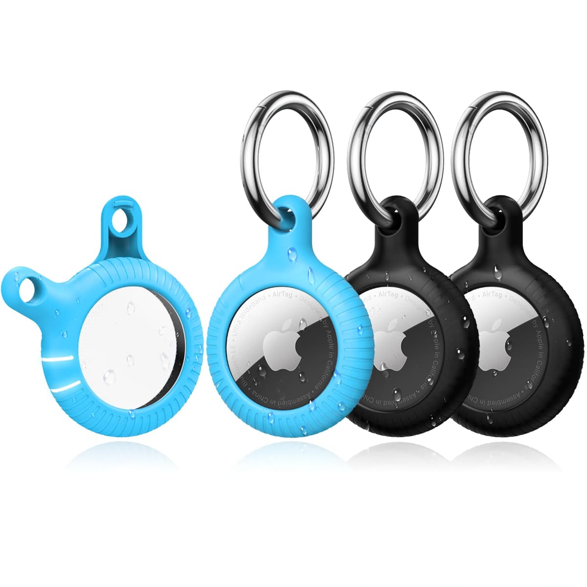 YOSH for Airtag Holder Keyring [Twist Lock Design], Integrated Full Cover Anti-Scratch TPU Case 4 Packs, 30mm Metal Spring Keychain for Car Keys, Bags, for Apple Air Tags 2021, Black