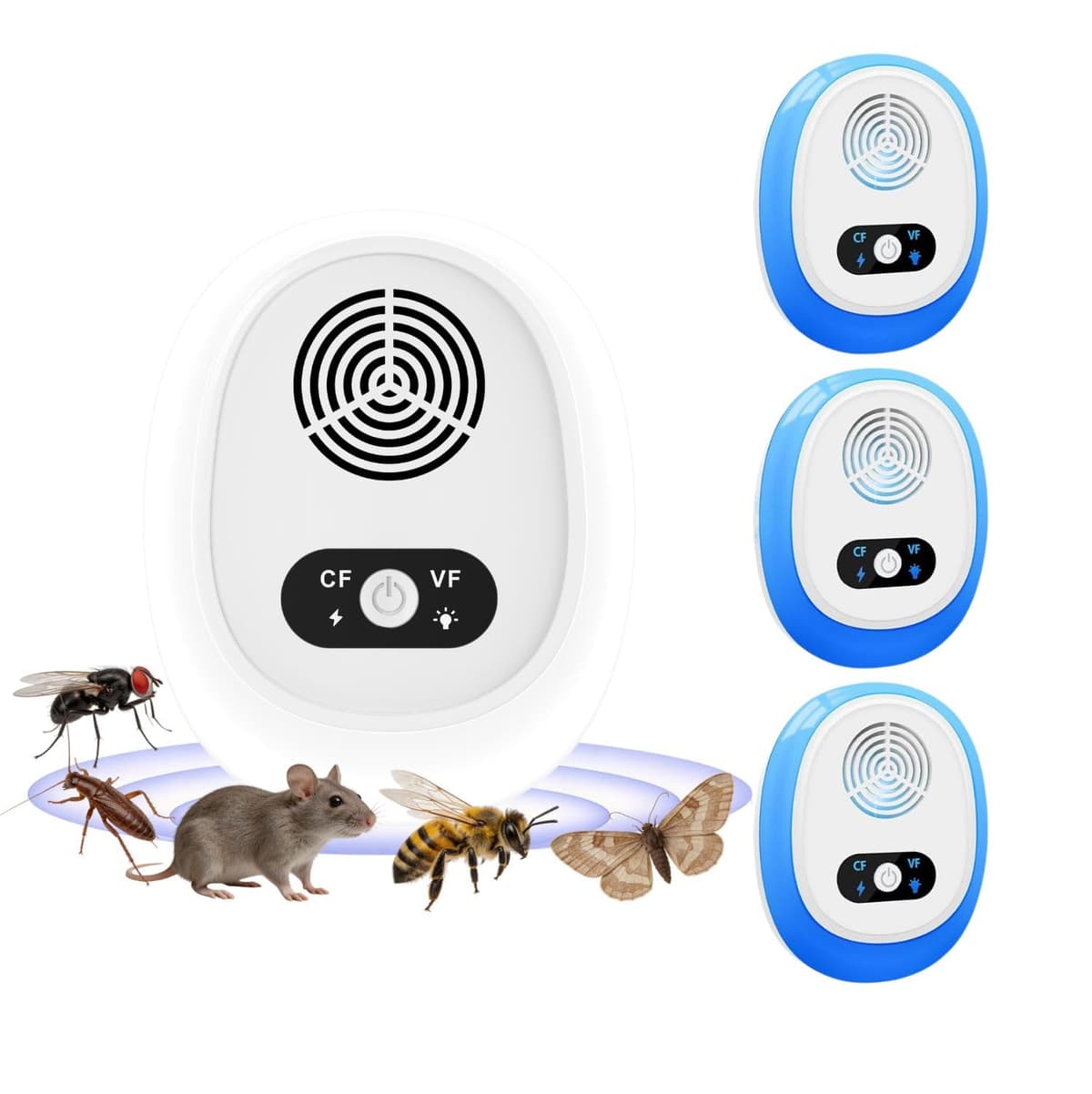 Repelente Ultrasónico de Plagas, 4-Pack, Plug & Play, Silencioso, Ahuyentador Eléctrico para Ratas, Cucarachas, Mosquitos, Alternativa Ecológica, Enchufe Tipo C CEE 7/16 EU