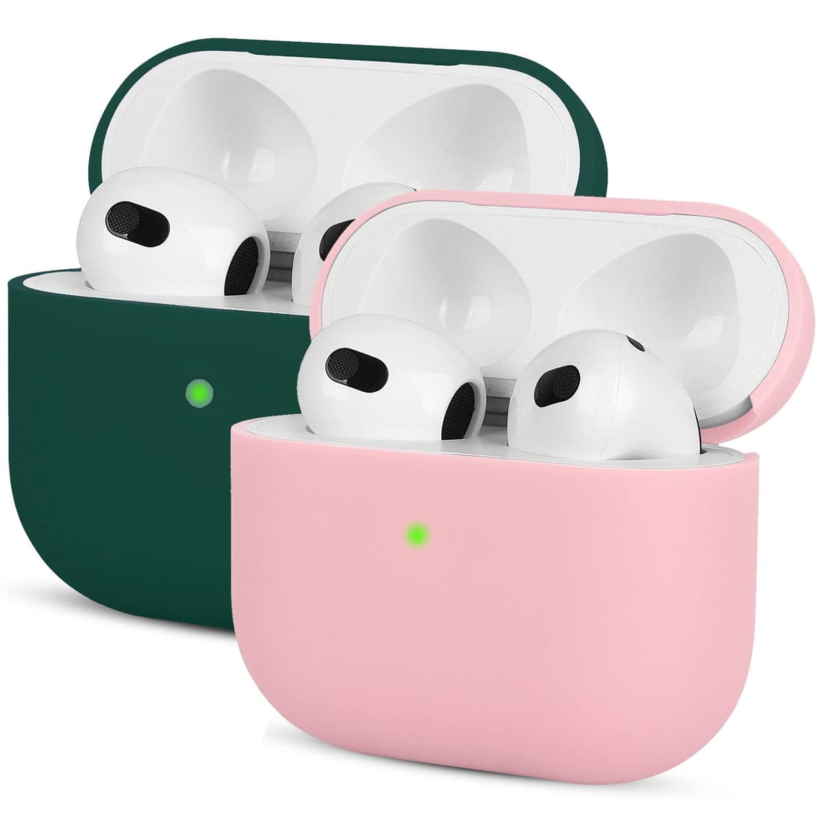 2 Piezas Compatible con AirPods 3 2021, Mocarheri Anti-rasguños Ultradelgada Fundas Protectora de Silicona para AirPods 3.ª Generación, LED Visible Frontal, Rosa/Verde Oscuro