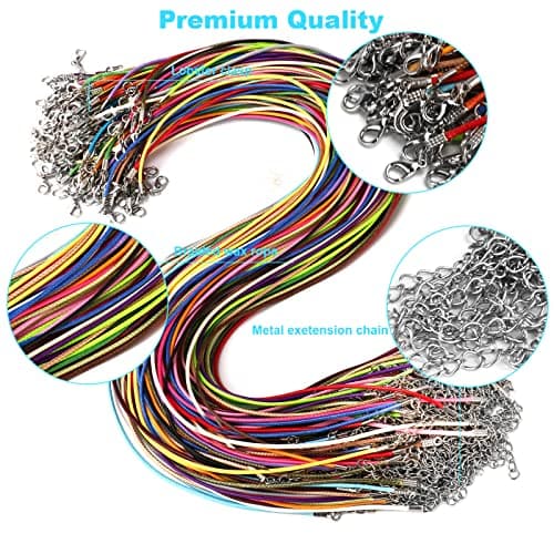 100Pcs Leather Necklace Cord with Clasps, Rope Necklace String, 25Color Necklace Cords for Pendants, 19.7" Premium Necklace Chains for Jewelry Making Supplies, 1.5mm Waxed Necklace Bracelet Cord DHOOZ — view 3