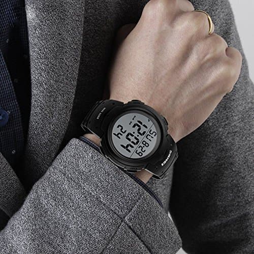 PASOY Unisex Simple Outdoor Sports Watch Big Dial Digital Light Swim Waterproof Rubber Band Alarm Black LED Watches for Mens and Women 50MM — view 3