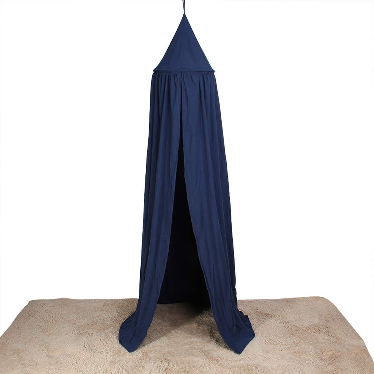 Tnfeeon Round Dome Bed Canopy Soft Cotton Princess Curtains for Reading Play Space Easy Install with Steel Ring Hooks 94.5 Inch Height 19.7 Inch Diameter Bed Hanging Tent in Nursery (Blue)