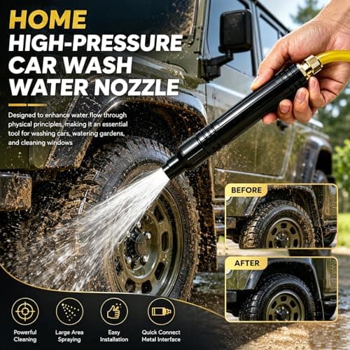 Home High Pressure Water Hose Nozzle, Adjustable Water Garden Hose Sprayer, Pressure Washer Hose Nozzle Attachment for Patio/Car Washing/Garden Watering