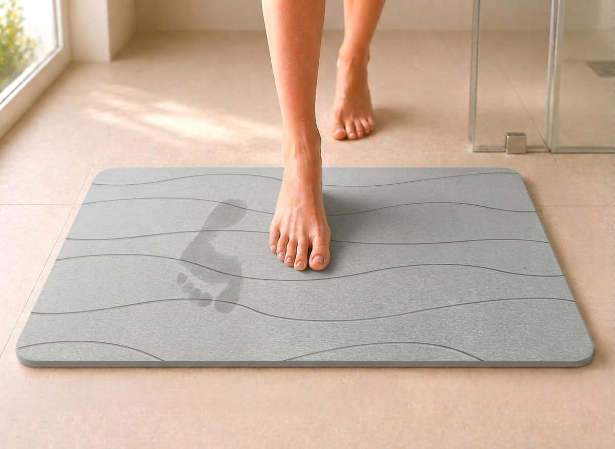 edihome, Alfombra Diatomita Baño, 40x60 cm, Alfombra de Piedra, Secado Rápido, Antideslizante, con Lija, Alfombrilla Rígida Absorbente, Antimoho, para Ducha y Baño (Gris Claro)
