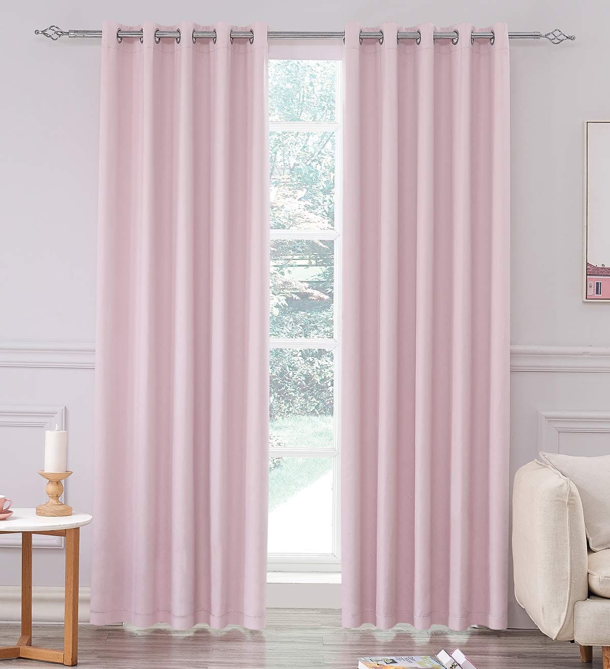 COASTLINE Super Soft Matt Satin 100% Thermal Blackout Blush Pink Eyelet Curtain Window Treatment Drapes 2 panels for Bedroom, Livingroom, Kids Nursery Room W46 x L54 inch