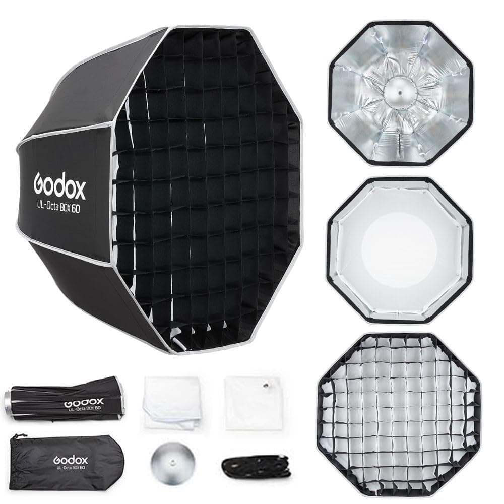 Godox UL-Octa Box 60 cm/23,6 Pulgadas, Softbox Octogonal con Montaje Bowens, con difusores/Agarre/Placa difusora, Softbox Godox para fotografía, Retrato de Estudio(UL-Octa Box 60)