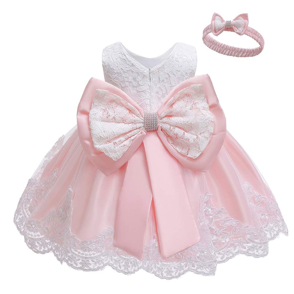 LZH Baby Girls Flower Wedding Dress Toddler Birthday Party Pageant Baptism Christening Tutu Gown Bowknot Dress