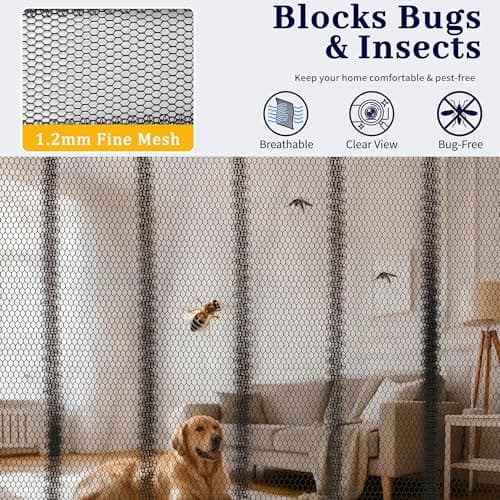 Magnetic Screen Door 38 x 81 Inch, Fits Door Opening Up to 36 x 80 Inch, 32-Magnet Center Closure with Weighted Rod Bottom, Heavy-Duty Mesh Hands Free Self-Closing, Pet Friendly, Easy Install — view 4