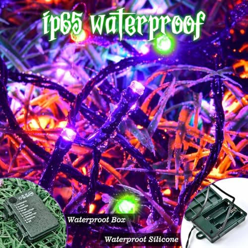 FFZZKJ Halloween Lights String Total 100LED Battery Operated Outdoor 8 Modes with Timer 16.4Ft*2, 50LED*2 Waterproof Fairy Lights Indoor for Halloween Decor, Orange&Purple&Green, 2-Pack — view 3