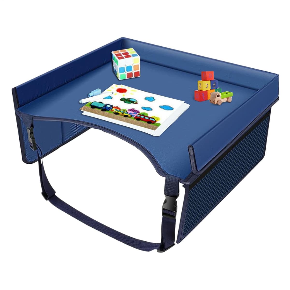 Kids Car Seat Tray, Adjustable Strap Pocket Car Seat Tray Table, Foldable Activity Lap Desk, Portable Road TripEssentials, for Activities Must HaveToddler Lap Desk Organizer Airplane