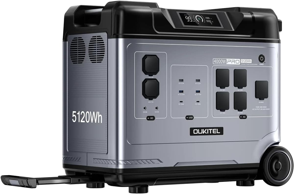 OUKITEL P5000 Pro Estacion de Energia Portatil 4000W, 5120Wh Generador Solar, Batería LiFePO4, Carga Rápida en 2.2 h, 15 Porte, Power Station para Camping, Caravana y Emergencias