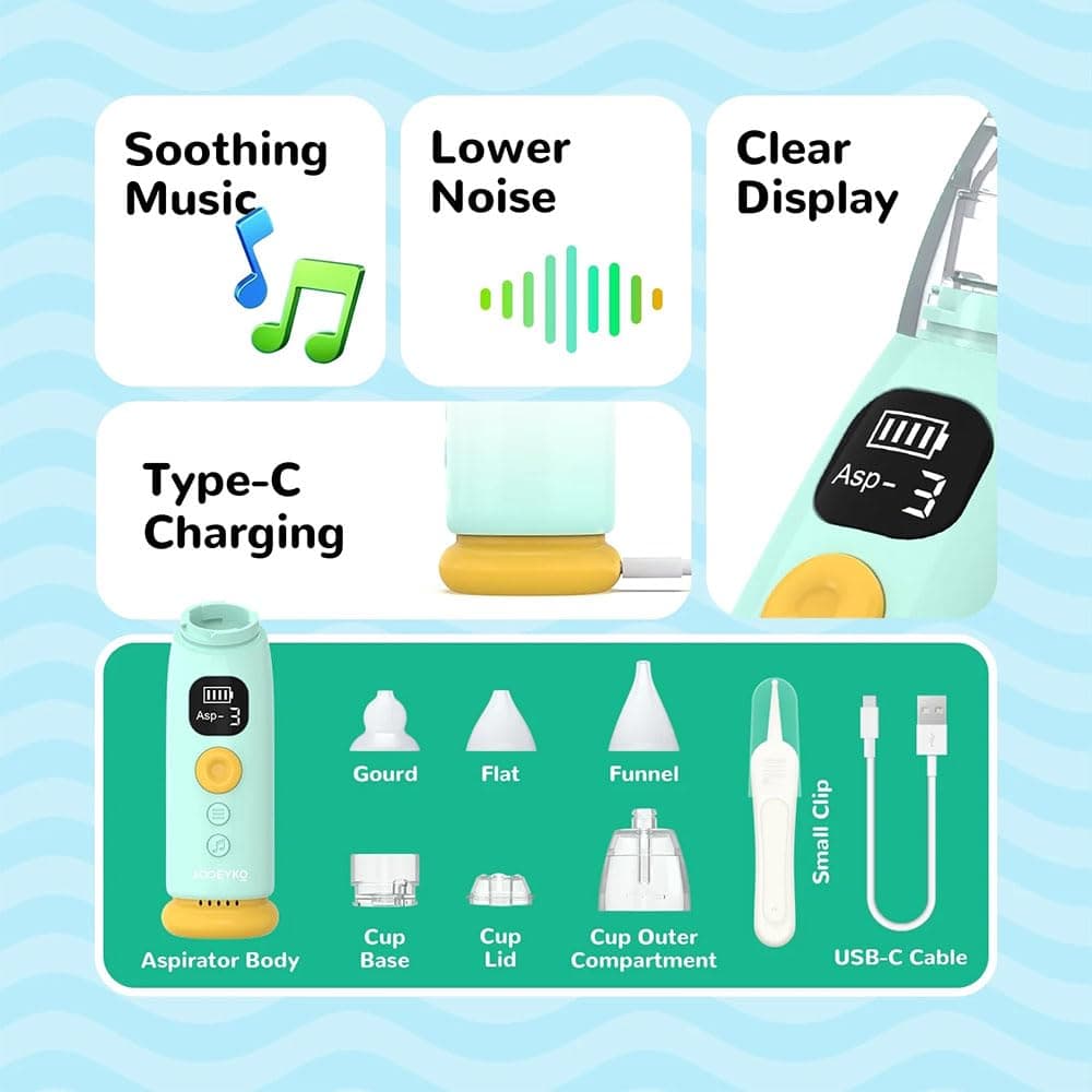 Aspirador Nasal para Bebés, Alta Potencia de Succión Aspirador Nasal Eléctrico para Bebés con 3 Potencias de Succión, Música y luz Función para Bebés y Niños Pequeños