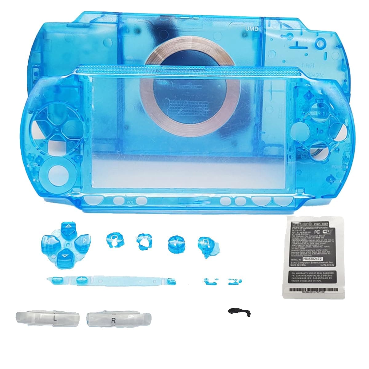 Replacement Shell Case for PSP 1000 1001 Console - Full Housing Cover Kit with Front Back Faceplate Middle Frame Buttons Screws DIY Repair Set - Pink
