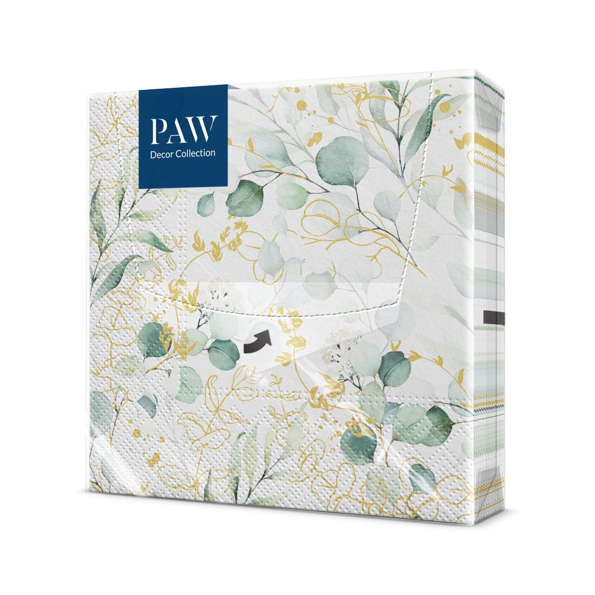 PAW - Servilletas Papel 3 Capas (33 x 33 cm) I 20 Unidades I Perfecto para Cumpleaños, Fiestas, Bodas, Comuniones y Celebraciones I Decoración de Mesa Elegantes I Eucalipto Dorado