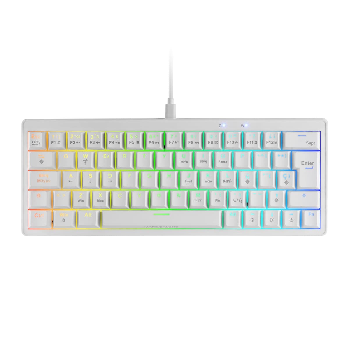 Mars Gaming MKMINIPRO, Teclado Mecánico Ultra-Compacto 60%, Switches Mecánicos Hot-Swappable, Iluminación RGB Chroma, Teclado Gaming Antighosting, Multiplataforma, Switch Silencioso, Portugués, Blanco