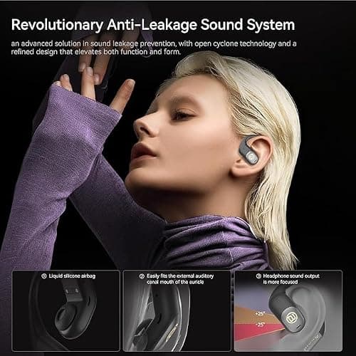 Open Ear Earbuds, Open Ear Headphones, Running Earbuds Wireless, Headphones Bluetooth Wireless 5.4, Noise Cancelling Earbuds 75H Playtime, IPX5 Waterproof Earphones for Workout, Running, Sport