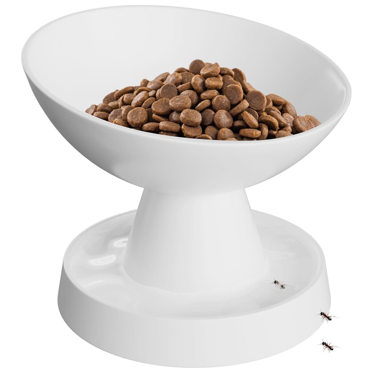Comedero de Cerámica para Gatos, Pawinner Plato Elevado para Mascotas, Diseño Inclinado 15°, Barrera Antihormigas, Fácil Limpieza, Base Estable, para Gatos y Perros Pequeños, 250 ml, Blanco