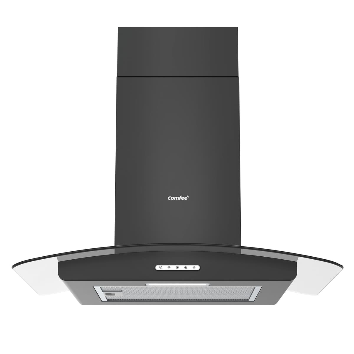 COMFEE' Canopy Cooker Hood 60cm GLAV17B-60 Curved Glass Chimney Hood with LED Light, 600mm Kitchen Extractor Fan Kitchen- Black
