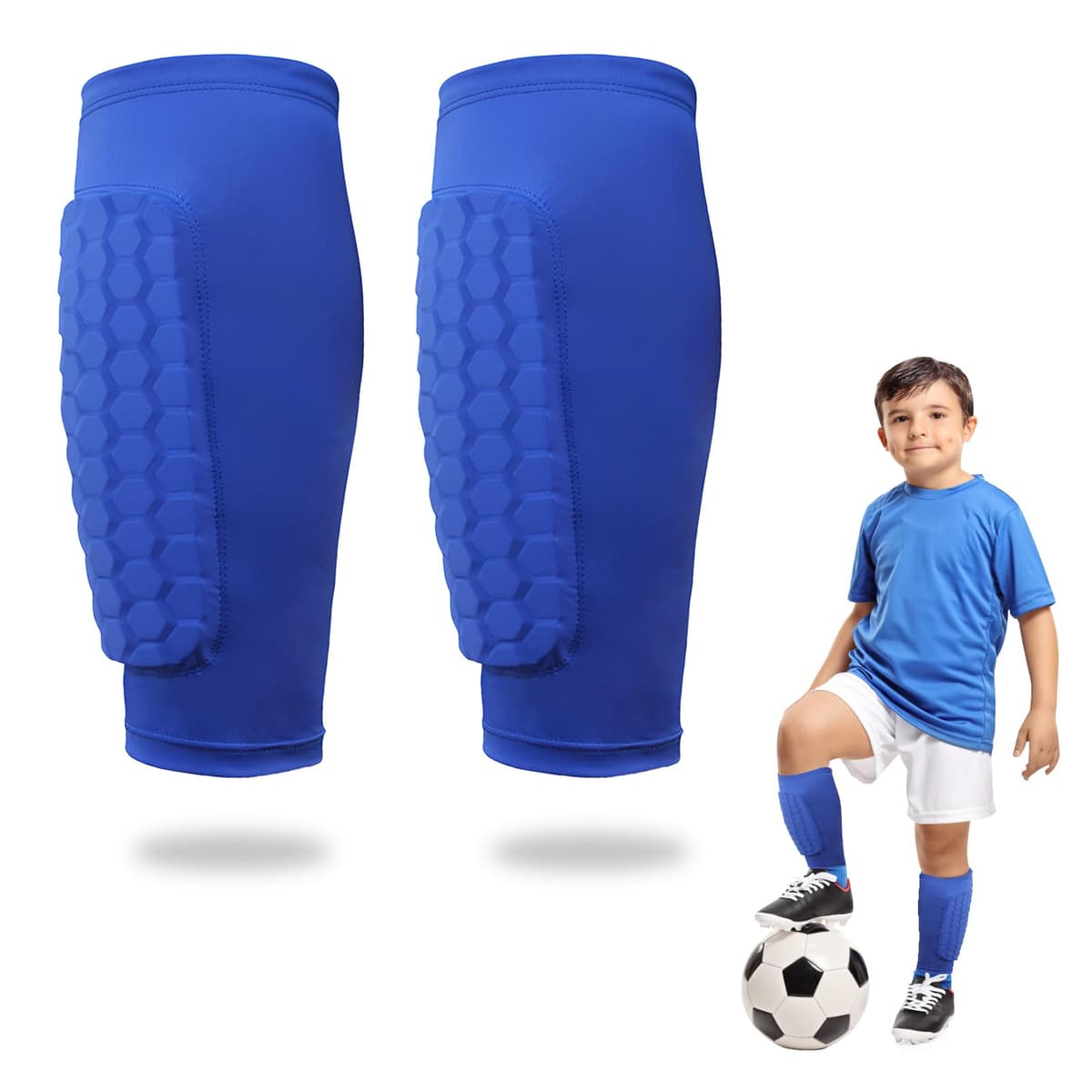 Espinilleras para niños con almohadillas de panal para fútbol, baloncesto, esquí, antigolpes, para niños y niñas