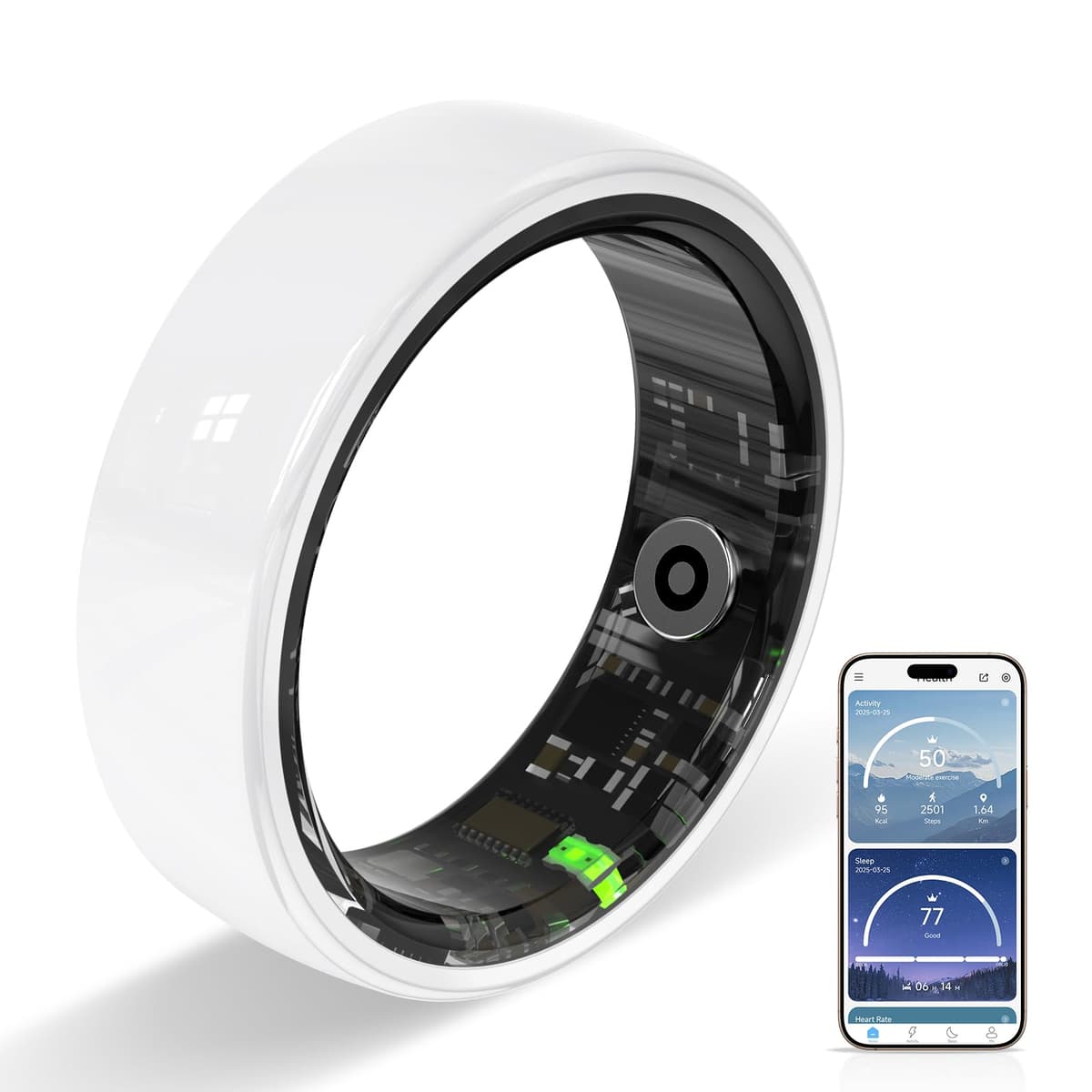 Smart Ring for Women Men,2026 New Ceramic Health Ring,No Monthly Subscription,Size First,Sleep Tracking Wearable-Heart Rate-Fitness Tracker for iOS&Android (White, 8)