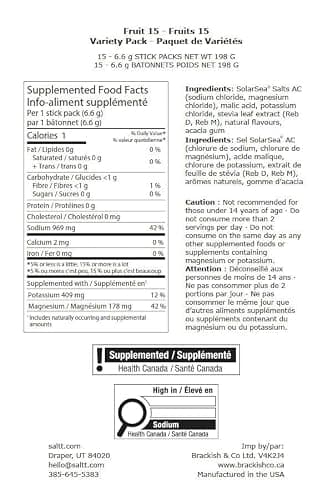 SALTT Electrolytes Powder Flavored Drink Mix - Fruit Variety - 15 Hydration Packets - Magnesium, Potassium, Sodium, Trace Minerals - Zero Sugar & Gluten Free