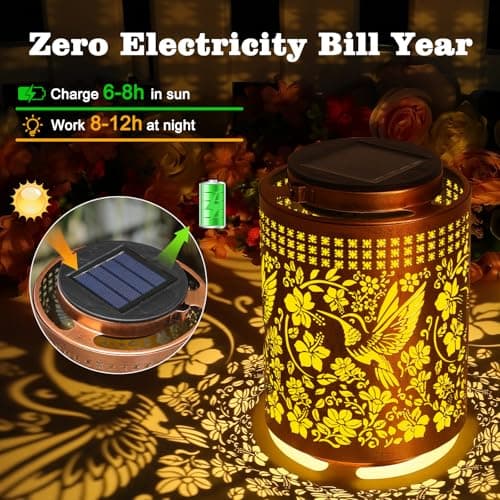 ZKLiLi Solar Lanterns Outdoor Waterproof Hummingbird Garden Decor Gifts for Women Mom Grandma Hanging Solar Lights Metal Solar Decoration Outside for Yard, Patio, Backyard, Porch — view 5