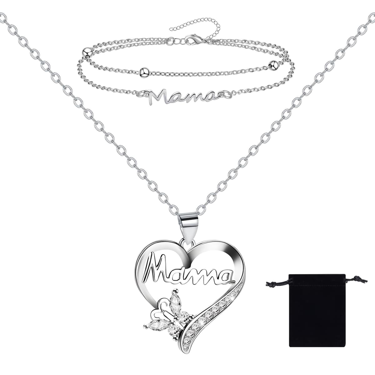 Fantasyon Regalos para Madres, Collar Mamá Pulsera Mamá, Regalo Dia De La Madre de Acero Inoxidable, Regalo Cumpleaños Mujer Mama Abuela San Valentín