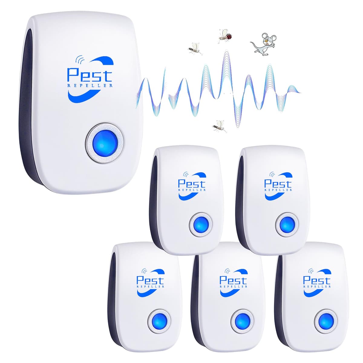 Repelente Ultrasónico de Plagas, 6 Pack Electrónico Repelente Mosquitos Control de Plagas, Repelente Ultrasónico Mosquitos para Anti Moscas, Ratones, Cucarachas, Arañas, Roedores