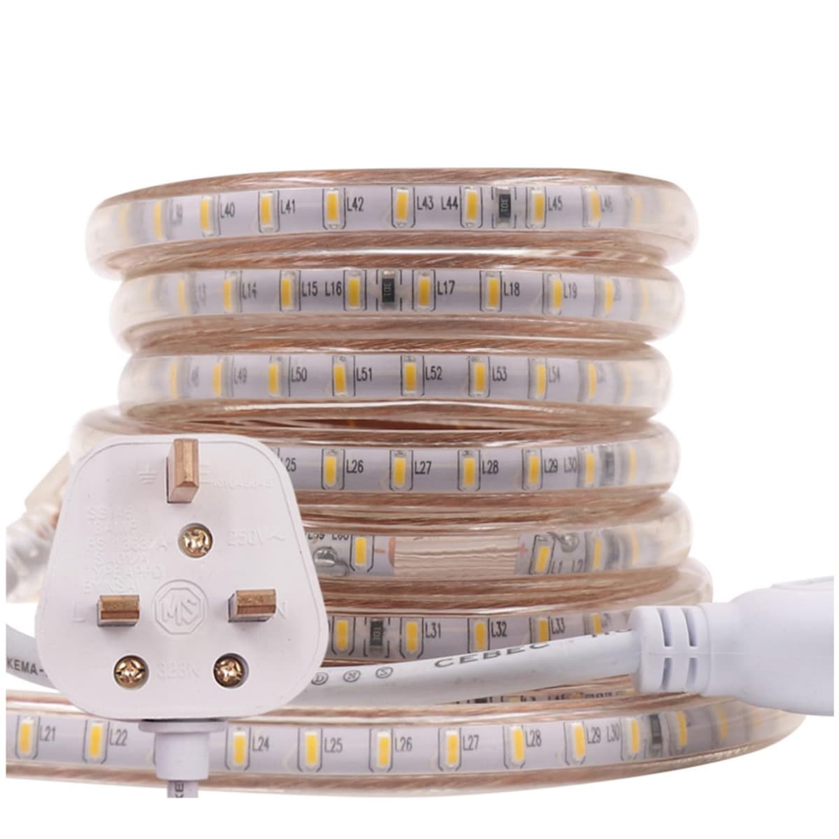 25m LED Strip AC 220V 240V IP65 Waterproof 3014 SMD 120LEDs/m Commercial Rope Light, Warm White Ribbon for Home Kitchen Cabinets Ceiling Garden Decoration UK Plug