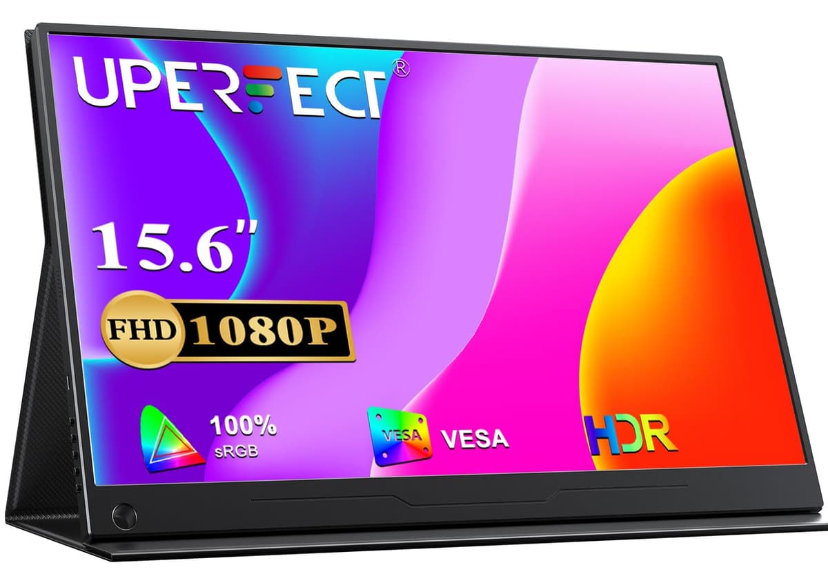 UPERFECT Monitor portátil 15.6 Pulgadas 1920 x 1080 Full HD IPS Pantalla Mate Eye-Care con HDMI USB C para Laptop PC Macboo Teléfono Móvil PS4/5 Switch con Cover Protettiva, Compatible con VESA