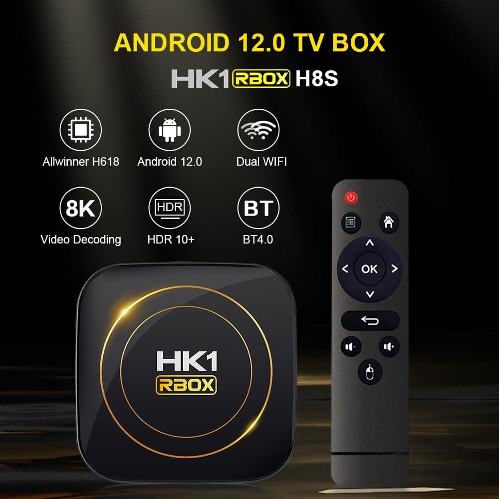 Android TV Box 12.0, HK1 TV Box 4GB RAM 32GB ROM Allwinner H618, Android Box Support 8K 3D 2.4/5.0GHz WIFI6 BT5.0,100M Ethernet HD 2.0 Smart Box TV