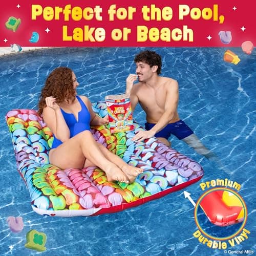 Lucky Charms Reversible Pool Float Double Sided Cereal Box and Rainbow Charm Inflatable with Built in Handles Extra Large 5.8 Foot Cereal Shaped Floatie for Pool Beach and Lake — view 4