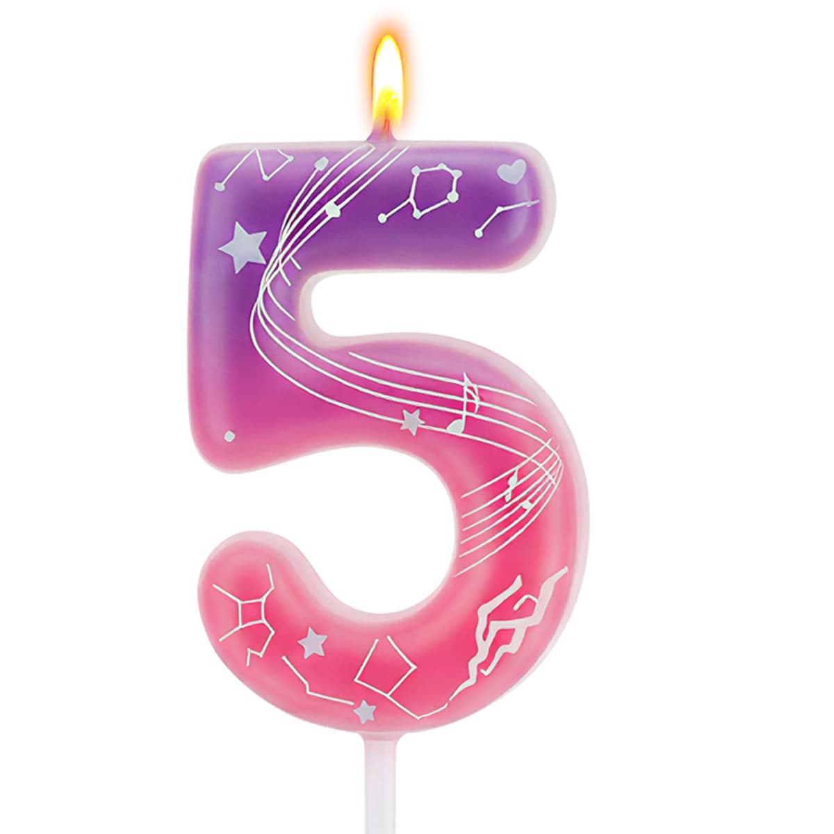 Demon 5 Birthday Candle, Gradient Pink and Purple Number 5 Candle for Kpop Party, 5th Birthday Decorations