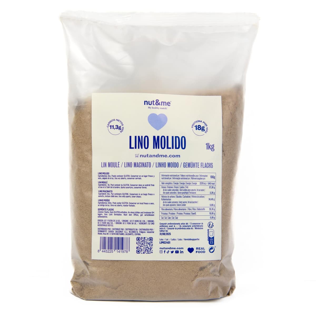 Semillas de lino molido 1 kg nut&me | Semillas de linaza | Fuente de proteínas | Rico en fibra | Sin conservantes ni aditivos |