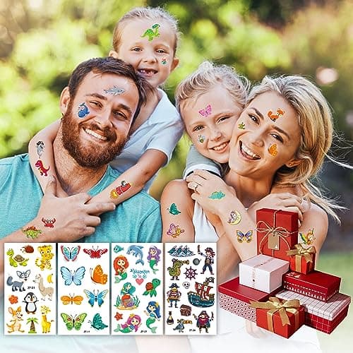 Habett Temporary Tattoos for Kids, 300+ Mixed Styles Temporary Tattoos Stickers Set for Girls and Boys, Space Dinosaur Animals Butterfly Temporary Tattoos for Kids Birthday Party Supplies — view 3