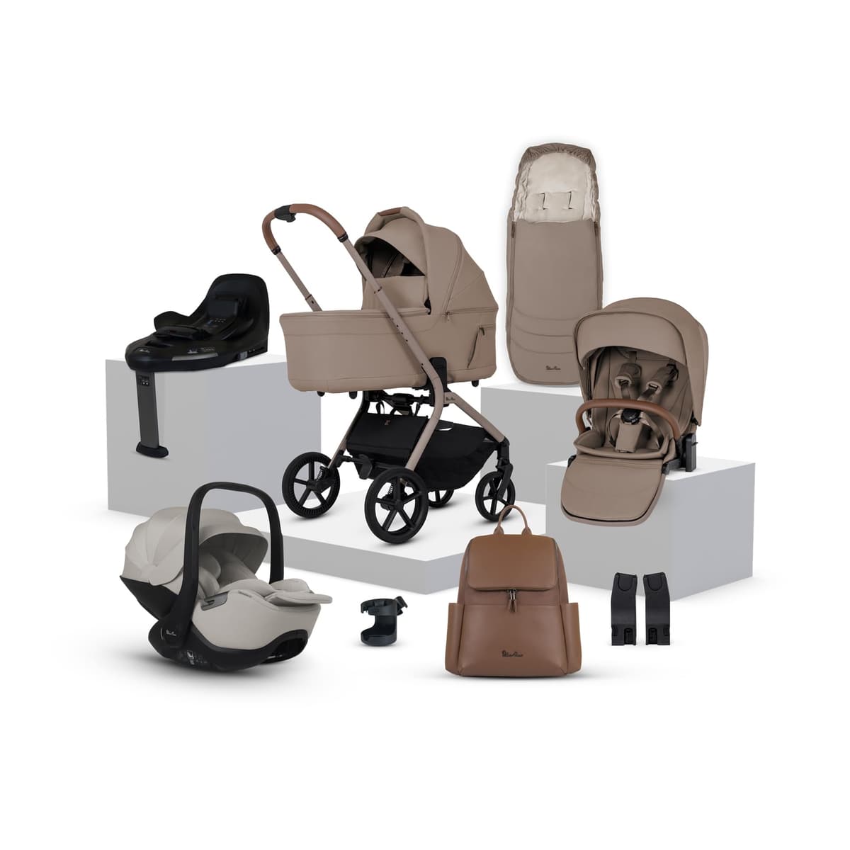 Silver Cross Breez Travel System - Compact Lightweight Pushchair & 360 Infant Carrier Car Seat Bundle - One-Hand Fold Pushchair with Lie-Flat Seat - Birth to 4 Years (22kg) - Champagne