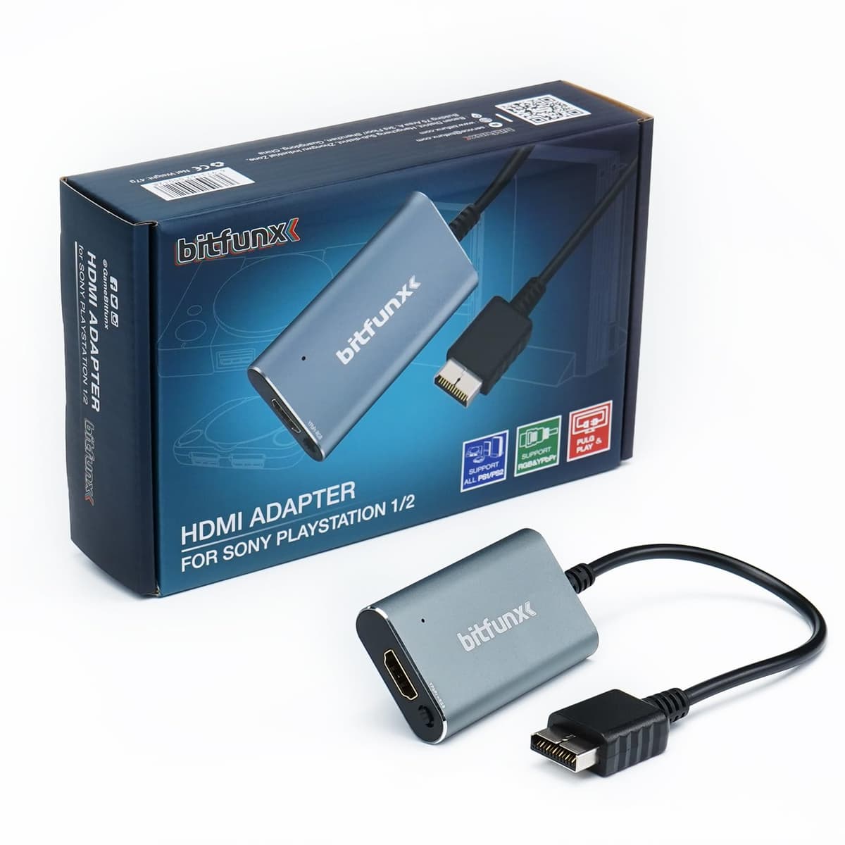 BITFUNX Adaptador HDMI PS2/PS1/PS One - Interruptor RGB integrado a componente, soporta RGB/Componente a HDMI 1080P, adaptador de videojuegos Plug & Play