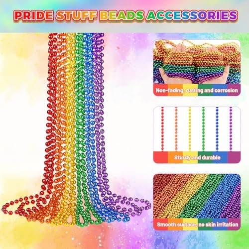 SHAOQINLIN 12 PCS Pride Beads Necklaces, Pride Necklace Accessories, Rainbow Beads Necklaces Bulk, Gay Lesbian Pride Month Parade Throws Pride Party Favors in 6 Colors — view 2