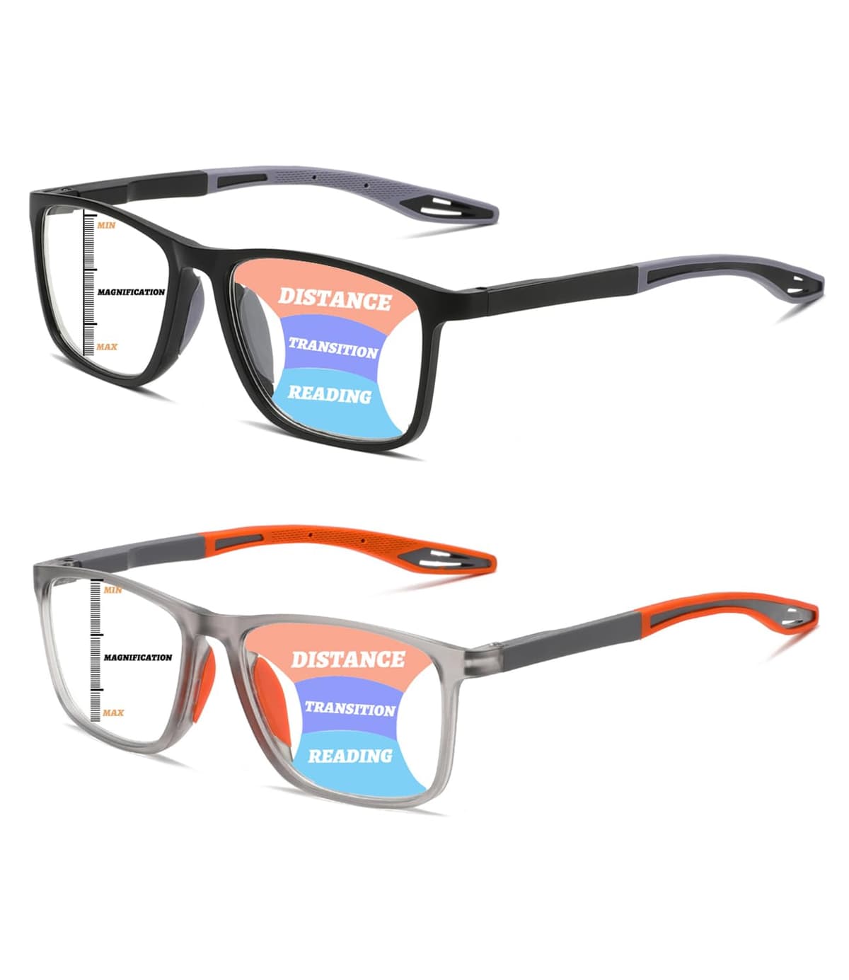 Hubeye Gafas de lectura deportiva para mujeres y hombres ultraligeras anteojos de lectura gafas anti luz azul (Negro+Naranja, 1.75)