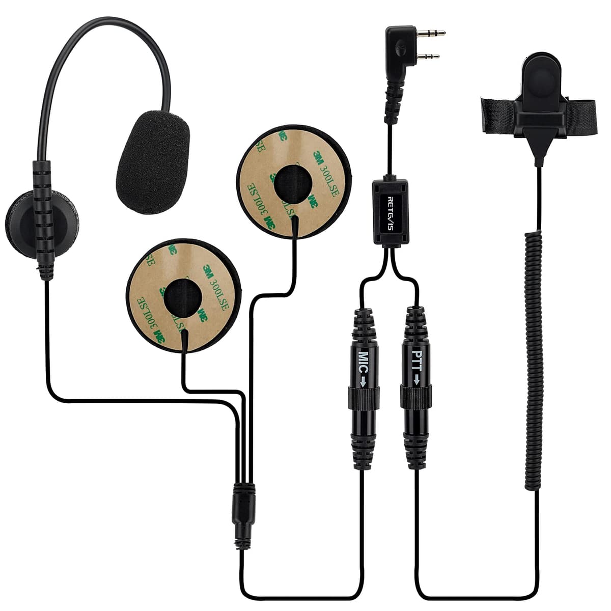 Retevis EHK010 Casco de motocicleta Walkie Talkie, compatible con Retevis RT22 RT21 H-777 RT68 RT19 BAOFENG UV-5R Walkie Talkies, auricular de radio bidireccional con dedo PTT y micrófono (1 paquete)