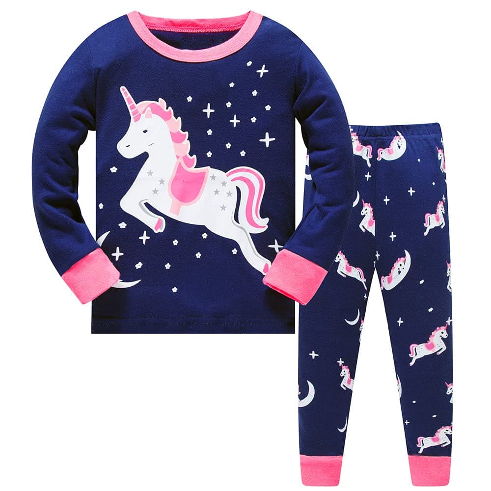 LitBud Girls Pajamas Unicorn,Sleepwears 2pcs Long Sleeves Pjs Nightwear Tops + Pants Sets Nightwear Outfits for Kids Toddler 2-10 Years