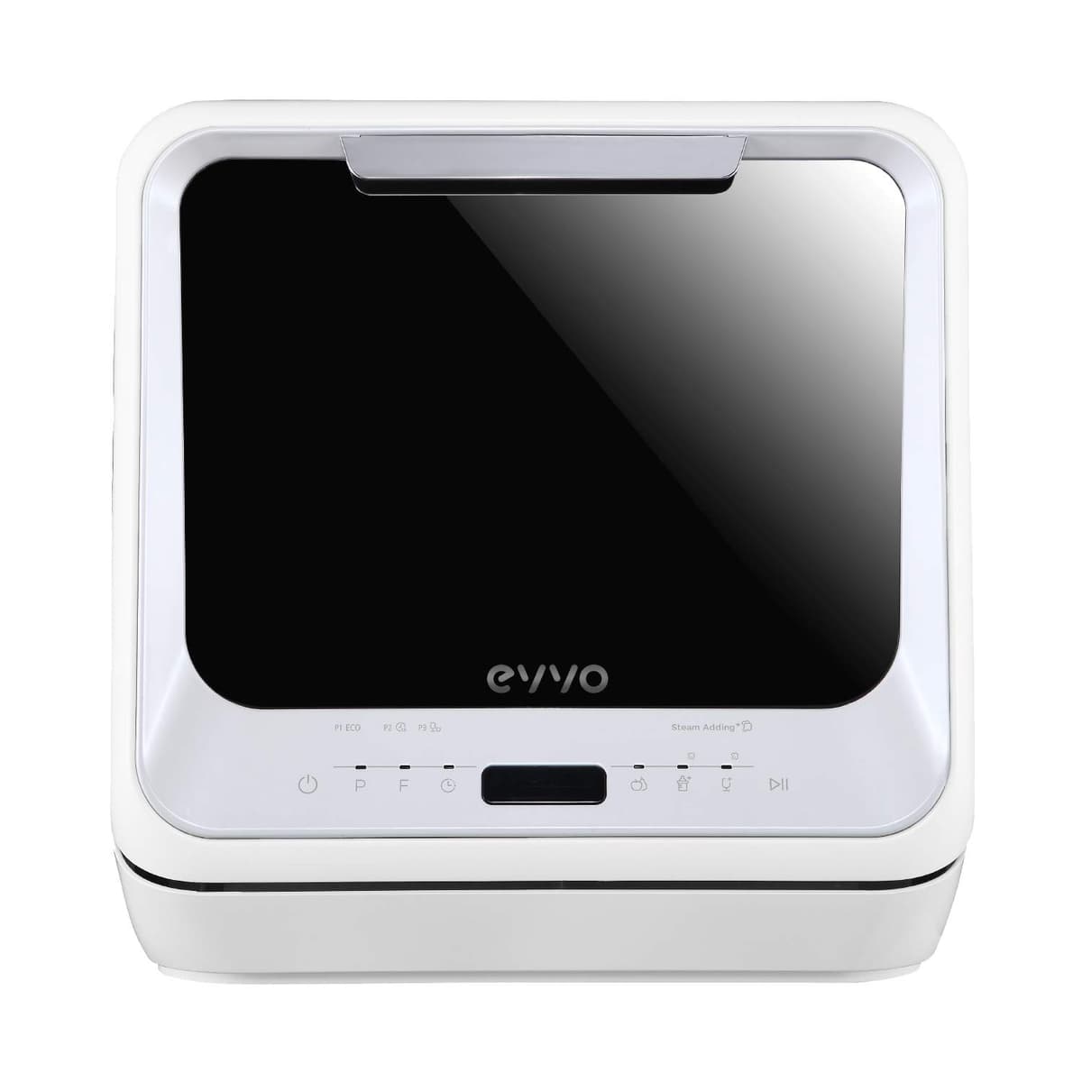 EVVO Lavavajillas Tamaño Pequeño, Compacto y Sin Instalación, Para Sobremesa o Encimera, 2 Servicios, 6 Pogramas, Secado Extra, Programa ECO, Programa Autolavado, Inicio Diferido, Mini D Trip (Blanco)