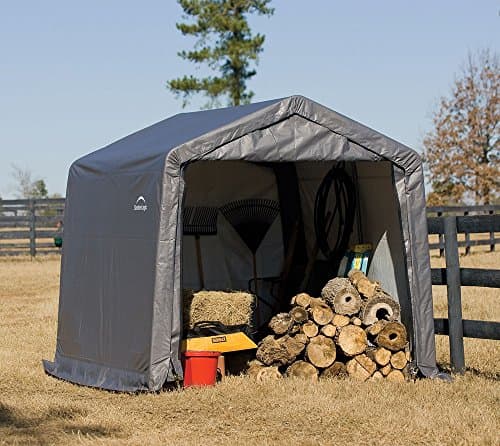 ShelterLogic 10' x 10' Shed-in-a-Box All Season Outdoor Storage Shed with Waterproof Cover and Heavy Duty Reusable Auger Anchors, Grey
